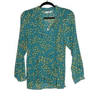 Tucker Long Sleeve Polo Blouse Mineral Dot in Crepe de Chine Silk Top Bees